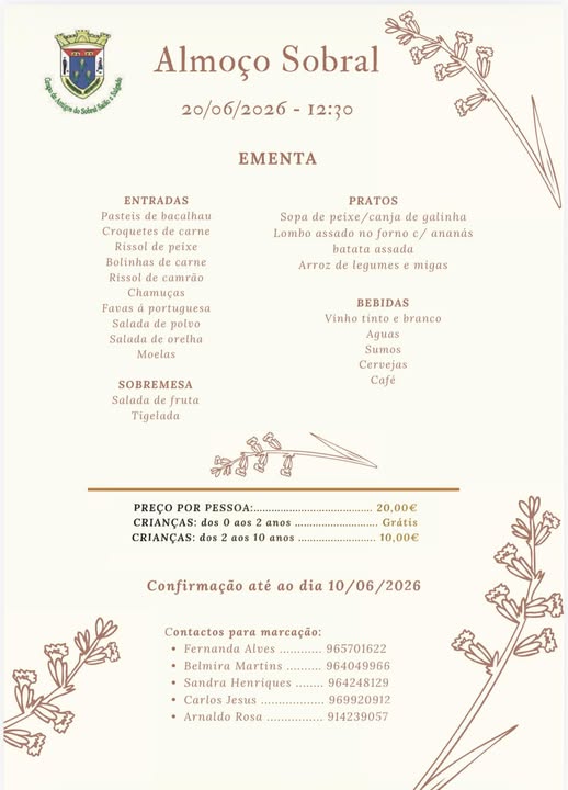 Almo&ccedil;o conv&iacute;vio do Grupo dos Amigos do Sobral, Sai&atilde;o e Salgado